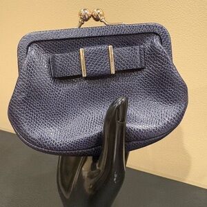 Coach Navy Blue Crossgrain Leather Kisslock Coin Purse